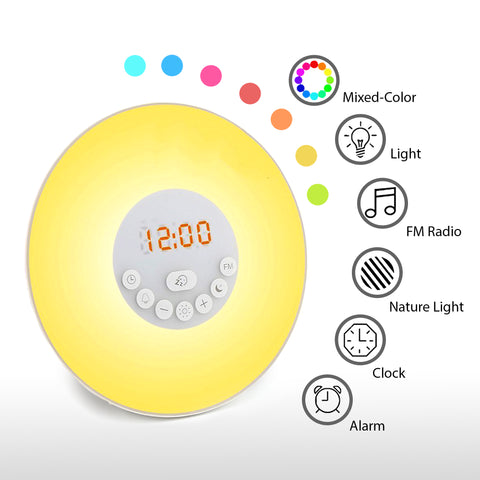 Sunrise Alarm Clock with 8 Natural Sounds and 7 Color Night Light – Flux  Smart Lighting